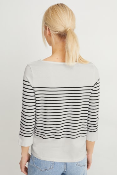 Damen - Langarmshirt - gestreift - weiß / blau
