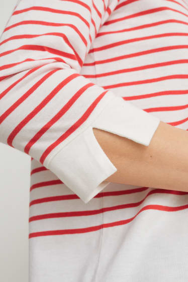 Damen - Langarmshirt - gestreift - weiß / rot