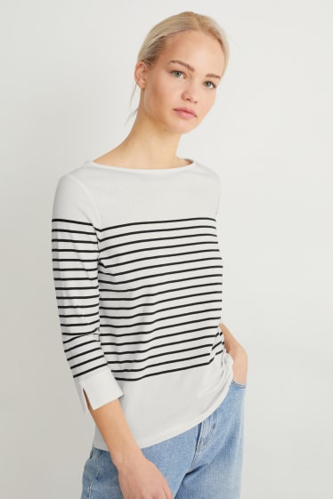 Damen - Langarmshirt - gestreift - weiß / blau