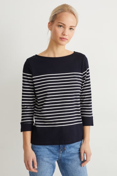 Dames - Longsleeve - gestreept - zwart / wit