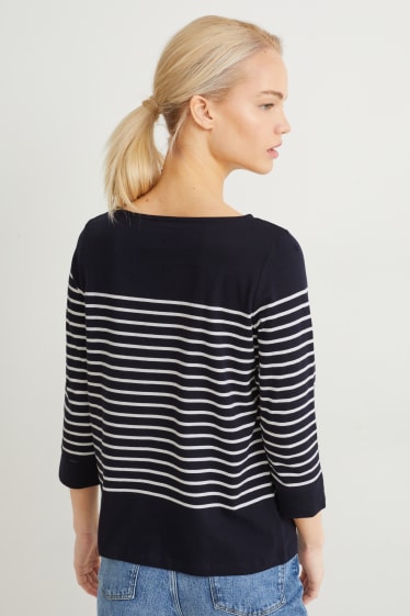 Dames - Longsleeve - gestreept - zwart / wit