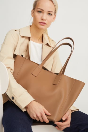 Damen - Shopper - Lederimitat - hellbraun