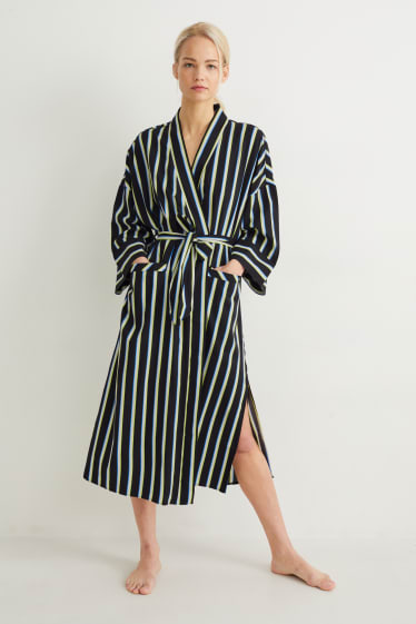 Women - Dressing gown - striped - black