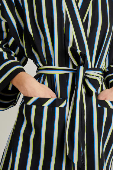 Women - Dressing gown - striped - black