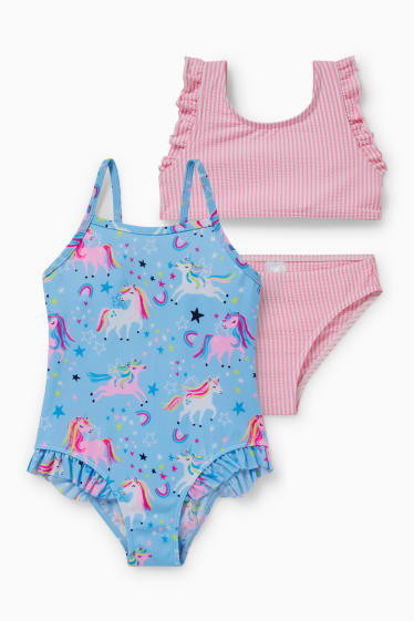 Enfants filles - Lot de 2 - maillot de bain et bikini - LYCRA® XTRA LIFE™ - bleu clair