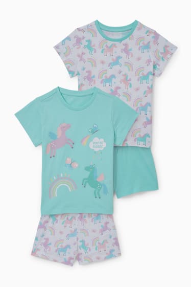 Kinderen - Set van 2 - eenhoorn - pyjama - 4-delig - lichtturquoise