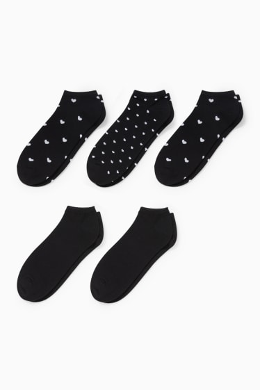 Dames - Set van 5 paar - sneakersokken met motief - hart - zwart