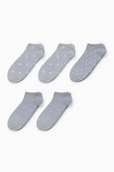 Femmes - Lot de 5 - chaussettes de sport à motif - cœur - gris clair chiné