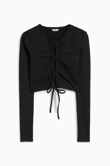 Femei - CLOCKHOUSE - tricou crop cu mânecă lungă - negru