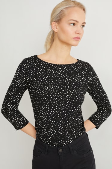 Women - Long sleeve top - polka dot - black