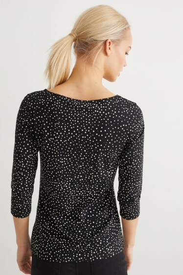 Femei - Tricou cu mânecă lungă - cu buline - negru