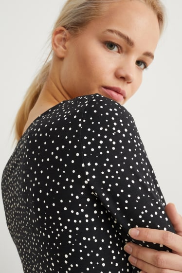 Damen - Langarmshirt - gepunktet - schwarz