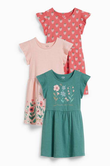 Kinder - Multipack 3er - Kleid - grün / rosa