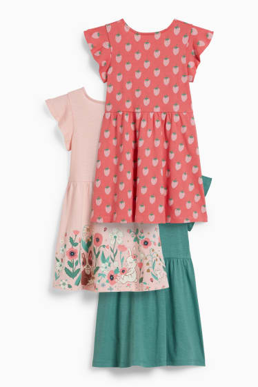 Enfants - Lot de 3 - robes - vert / rose