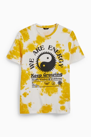 Heren - T-shirt - wit / geel