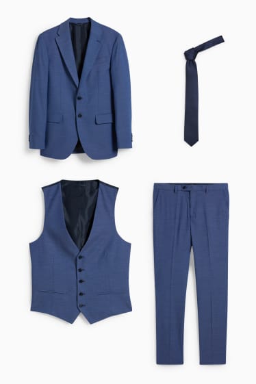 Herren - Anzug mit Krawatte - Regular Fit - 4 teilig - blau
