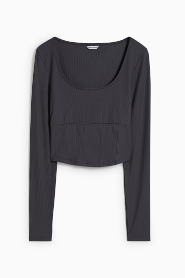 Damen - Crop Langarmshirt - dunkelgrau