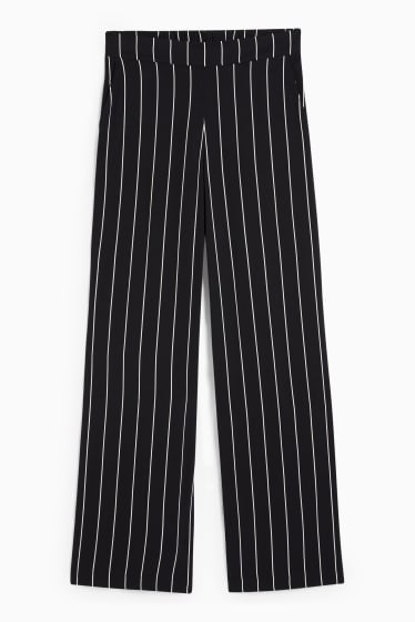 Damen - Stoffhose - High Waist - Wide Leg - schwarz