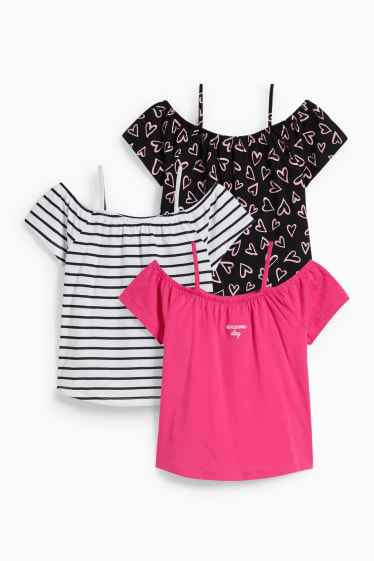 Bambine - Confezione da 3 - maglia a maniche corte - fucsia