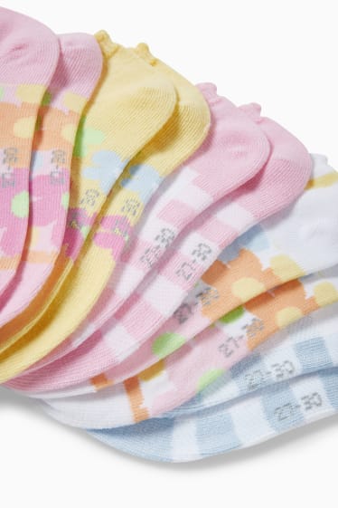 Enfants - Lot de 5 paires - fleurs et carreaux - chaussettes à motif - rose