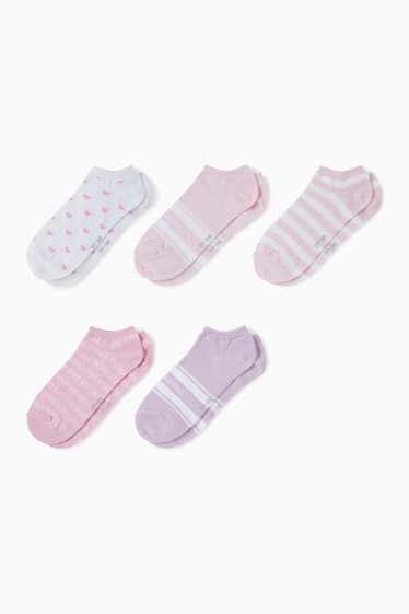 Copii - Fete - Multipack 5 perechi - inscripție - șosete sub gleznă cu motive - roz