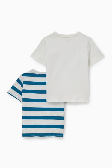 Enfants garçons - Lot de 2 - T-shirts tracteurs et dinosaure - blanc