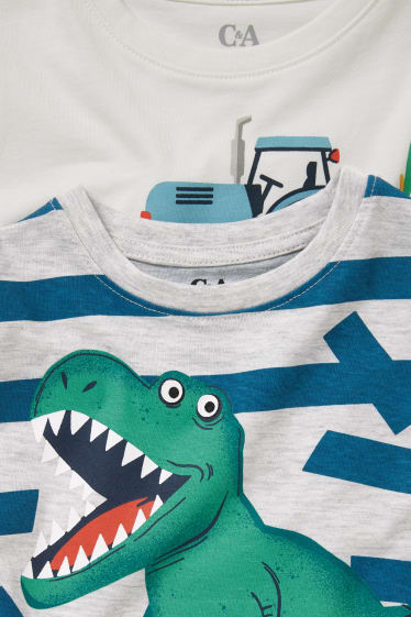 Niños - Pack de 2 - tractor y dinosaurio - camisetas de manga corta - blanco