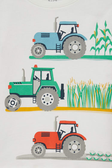 Dzieci - Wielopak, 2 szt. - traktor i dinozaur - koszulka z krótkim rękawem - biały