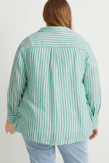 Women - Blouse - striped - white / green