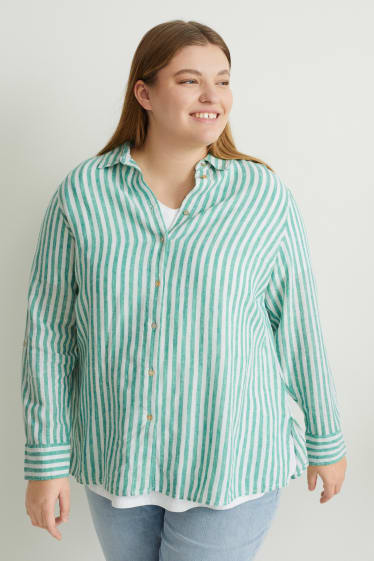 Dames - Blouse - gestreept - wit / groen