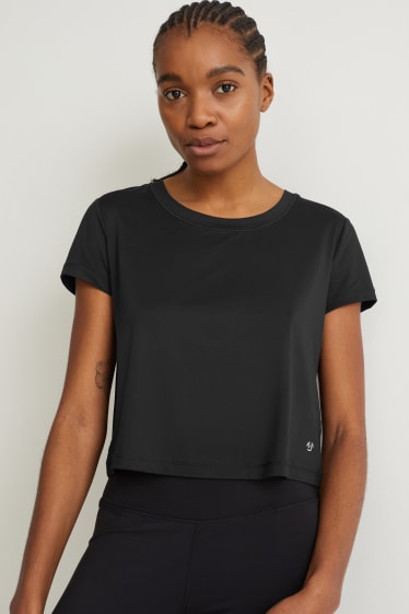 Damen - Crop Funktions-Shirt - Fitness - 4 Way Stretch - schwarz