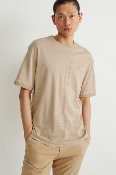 Hommes - T-shirt - coton Pima - à rayures - beige