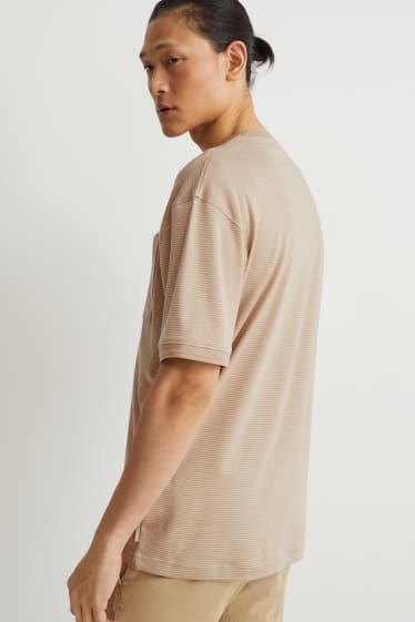 Hommes - T-shirt - coton Pima - à rayures - beige