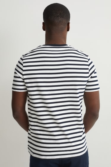 Men - T-shirt  - striped - dark blue / white