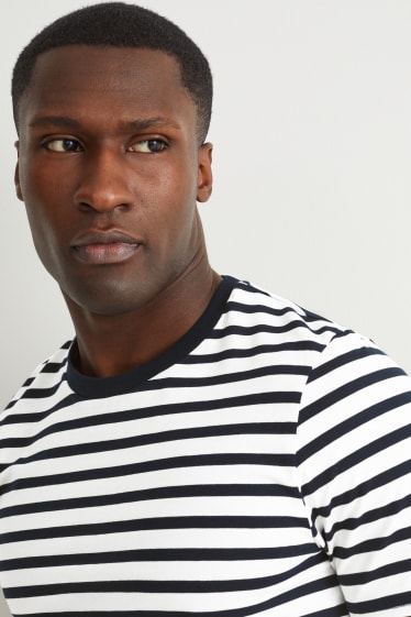 Men - T-shirt  - striped - dark blue / white