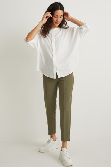 Women - Cloth trousers - high waist - cigarette fit - green