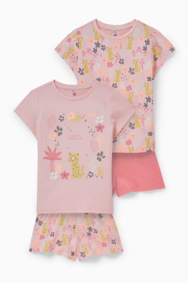 Bambini - Confezione da 2 - pigiama corto - 4 pezzi - rosa / rosa