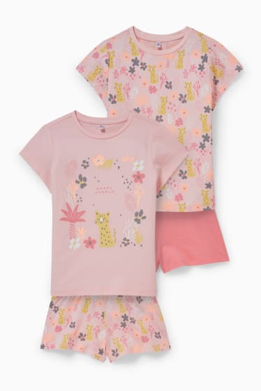 Kinderen - Set van 2 - shortama - 4-delig - roze / roze