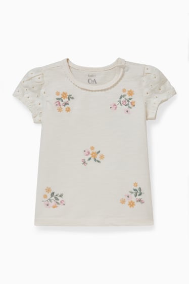 Miminka - Tričko s krátkým rukávem pro miminka - s květinovým vzorem - krémově bílá