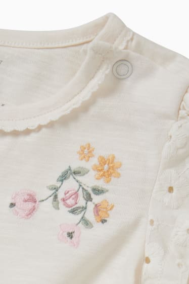 Niemowlęta - Koszulka niemowlęca z krótkim rękawem - w kwiatki - kremowobiały
