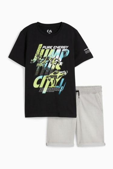 Kinder Jungen - Extended Sizes - Set - Kurzarmshirt und Shorts - 2 teilig - schwarz