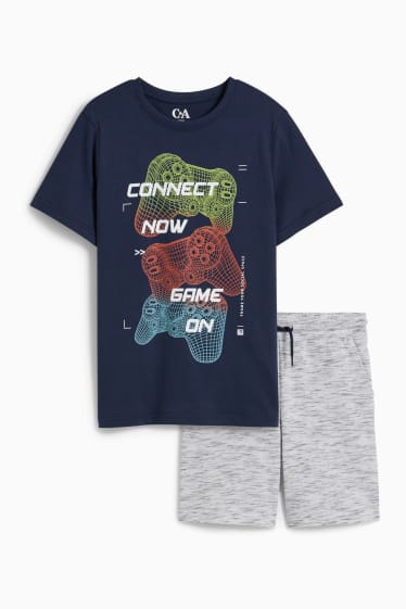 Kinderen: jongens - Extended sizes - set - T-shirt en sweatshorts - donkerblauw