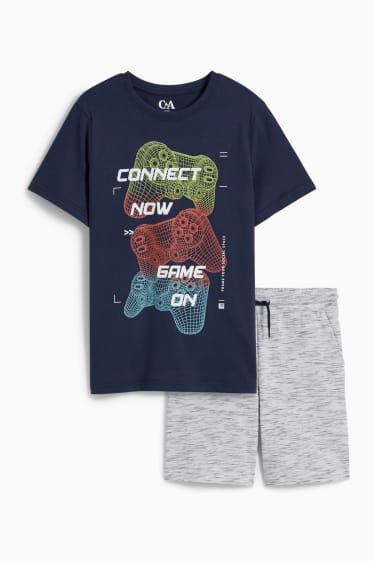 Children - Extended sizes - set - short sleeve T-shirt and sweat shorts - dark blue