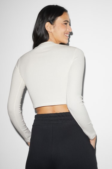 Damen - Crop Langarmshirt - cremeweiss