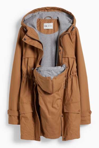 Donna - Parka premaman con cappuccio e inserto porta-bebè - marrone