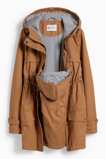 Femmes - Parka de grossesse à capuche avec empiècement porte-bébé - marron