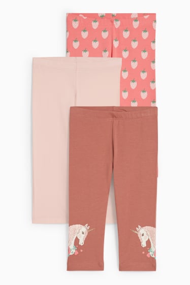 Bambini - Confezione da 3 - unicorni - leggings - marrone / rosa