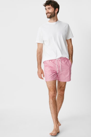 Herren - Badeshorts - gestreift - rot / weiß