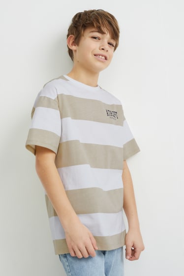 Kinder Jungen - Kurzarmshirt - gestreift - hellbeige