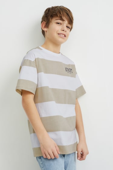 Kinderen - T-shirt - gestreept - licht beige